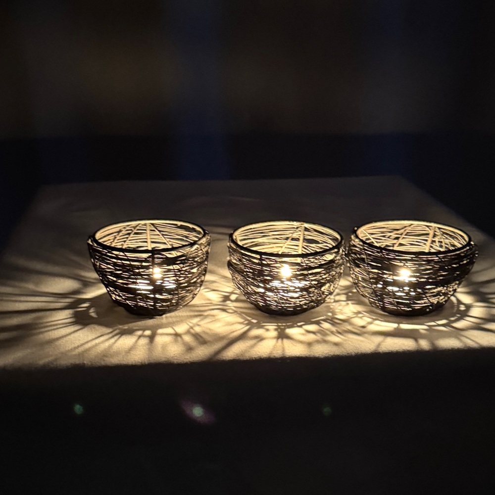 Vintage bird’s nest wire tea light candle holders